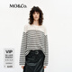 MO&Co.針織衫2025春新品黑白條紋落肩肌理感微透航海系MBE1SWTT04 白黑條色 S 160