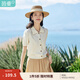 茵曼（INMAN）【冰爽絲】涼感撞色邊翻領(lǐng)針織開(kāi)衫女裝2025夏季新品寬松別致上衣 淺米杏 M