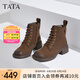 他她（TATA）牧野山林粗跟復(fù)古馬丁靴女靴子英倫加絨冬短靴新WZQ02DD4 啡色（馬丁靴） 37