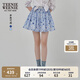 Teenie Weenie小熊半身裙女2025年夏季新款細褶碎花小清新文藝短裙 淺藍色 L