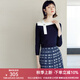 顏域時尚簡約針織衫女裝2024早春新款小衫百搭設計感七分袖上衣女 深藍 XL/42