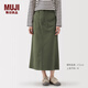 無印良品（MUJI）女式水洗人字紋直筒裙長半身裙女純棉25年秋季裙子女裝 卡其綠 S (155/62A)