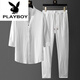花花公子（PLAYBOY）男士唐裝男中國風(fēng)漢服套裝古裝衣服香云紗新中式男裝冰絲古風(fēng)夏裝 白色 (6小時內(nèi)發(fā)貨) M 適合100-120斤