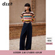 DZZIT明星同款地素加絨牛仔長褲秋冬美式復古闊腿褲女 深藍色 26
