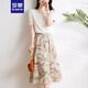 羅蒙（ROMON）2025夏季新款連衣裙女印花裙子印花簡(jiǎn)約通勤遮肉透氣兩件套裝女 卡其色 L （100-110斤）