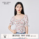 秋水伊人高腰顯瘦辣妹風(fēng)雪紡衫夏季新款女裝甜美少女氣質(zhì)上衣 花料 S