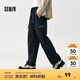 森馬（Semir）休閑褲男寬松直筒工裝褲山系戶外春季繡花長褲松緊腰褲子時尚 黑色90001 XL