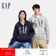 GAP男女裝秋季款印花字母logo抓絨連帽衛(wèi)衣休閑外套660128