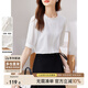尚都比拉通勤氣質(zhì)木耳邊圓領(lǐng)T恤女夏季上衣設(shè)計感壓褶短袖雪紡衫 白色 L