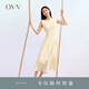 OVV2023春夏新款女裝桑蠶絲混紡優(yōu)雅一字領(lǐng)A字版型無(wú)袖連衣裙 米黃（凈色）04 M