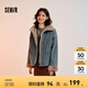 森馬（Semir）牛仔棉服女拼接毛領(lǐng)美式復(fù)古2024冬寬松毛邊夾克街頭潮流 牛仔黃泥染80325 L 165/88A