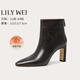 Lily Wei復古簡(jiǎn)約氣質(zhì)高跟踝靴百搭時(shí)尚加絨可選2025新款女靴大碼 深棕色【跟高7.5cm】 單層 36