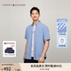 TOMMY HILFIGER【透氣府綢】夏季男純棉商務(wù)休閑格子短袖襯衣襯衫男外套35440 白藍(lán)格紋C30 XS （推薦：100-120斤）