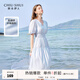 秋水伊人溫柔甜美風(fēng)V領(lǐng)連衣裙夏季新款女收腰顯瘦中長(cháng)裙子 藍色 L