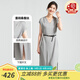 金菊重磅桑蠶絲夏季新款V領(lǐng)連肩袖純色開(kāi)衩小眾A字裙女式連衣裙有腰帶 灰色 L