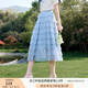 香影網(wǎng)紗蛋糕半身裙女2025夏季新款層層超仙蓬蓬裙藍(lán)色高腰a字裙 藍(lán)色 S
