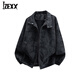 IZEXX夾克外套男秋冬美式扎染pu復古立領(lǐng)皮衣寬松百搭外套XK56黑色XL