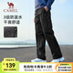 駱駝梭織長(zhǎng)褲男防潑水寬松闊腿褲情侶戶外登山工裝風(fēng)休閑長(zhǎng)褲女 J14CA66645，幻影黑，男 XL