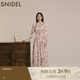 SNIDEL秋冬甜美碎花系帶收腰百褶雪紡連衣裙SWFO245033 粉米色 M （1）