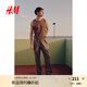 H&M男裝休閑褲2025夏季新款休閑直筒亞麻混紡長褲1253401 深米色 L 175/96