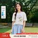 茵曼索羅娜光板休閑T恤2025夏季女裝新款百搭花朵印花短袖上衣  米白色 L