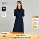PRICH復(fù)古航海系氣質(zhì)翻領(lǐng)襯衫式連衣裙夏季單排扣收腰顯瘦長裙女 59藏青色 S 160