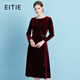 愛(ài)特愛(ài)（EITIE）復古收腰顯瘦酒紅絲絨連衣裙2025秋冬新款長(cháng)袖不規則女裙C2507802 絲絨粉62 M
