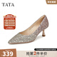 他她（TATA）優(yōu)雅氣質(zhì)高跟鞋女低跟晚宴鞋婚鞋單鞋2024秋新款7QT07AQ4 金色 35