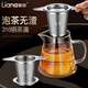 聯(lián)娜316不銹鋼茶漏茶濾茶葉過(guò)濾器水杯辦公室雙耳泡茶茶隔漏斗公道杯 316鋼【雙耳款+茶托】+公道杯560ml