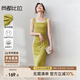 尚都比拉法式高級(jí)感連衣裙女秋季赫本風(fēng)長(zhǎng)款氣質(zhì)A字裙抽褶收腰顯瘦背帶裙