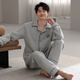 從心睡衣男冬季純棉夾層保暖家居服男士睡衣春秋夾棉加厚長(cháng)袖睡褲套裝 N 94616 L 男 (高165-175重120-140斤)