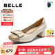百麗（Belle）氣質(zhì)方跟淺口單鞋女2025秋新商場同款牛皮通勤單鞋E1A1DCQ5 米白/杏 38
