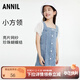 安奈兒（Annil）女童連衣裙夏季新款洋氣女孩短袖牛仔裙裙子泡泡袖時(shí)髦 中藍牛仔 120cm