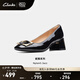 Clarks其樂Nyta45 Jazz妮嗒系列女鞋春夏金屬扣裝飾舒適方跟高跟鞋單鞋 黑色 261746974 37