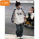 棉致美式重磅撞色連帽衛衣女春秋季2025新款潮牌chic寬松印花上衣外套 K01032白灰色【常規高品質(zhì)37.5】 L 105-125斤