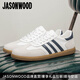 JASONWOOD品牌高檔男鞋新款真皮鞋子男大碼運動(dòng)休閑鞋男厚底頭層牛皮板鞋男 白藍 【品牌男鞋】 41 【皮鞋碼】