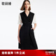 歌莉婭OL風(fēng)連衣裙夏裝女黑色拼接通勤醋酸氣質(zhì)V領(lǐng)小個(gè)子1B4C4K080 00B黑色 XXL
