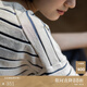 旅途原品 漢麻長(cháng)款t恤女條紋原創(chuàng  )設計女裝圓領(lǐng)短袖藍白紋秋季寬松開(kāi)叉本心 藍白條 L-XL(170cm)