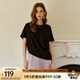 Olrain歐芮兒白色斜裁絲綿寬松T恤夏季2025新款慵懶不對(duì)稱(chēng)女上衣 黑色 M
