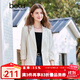 百圖betu女裝2025夏季新款西裝條紋后幅開(kāi)叉寬松七分袖外套女2503T69 米白 L