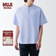 無印良品（MUJI）男式 涼感 亨利領(lǐng) 短袖T恤休閑百搭亨利衫男款打底衫純棉涼感物語 天藍(lán)色條紋 XXL（185/112A）