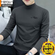 莫代爾秋冬男士純棉長(cháng)袖t恤半高領(lǐng)中領(lǐng)加絨加厚保暖打底衫內搭時(shí)尚上衣 M013碳灰- 加絨 3XL 建議：160-180斤