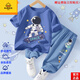 G.DUCKKIDS品牌童裝男童夏季冰絲套裝新款短袖防蚊褲寶寶恐龍衣服兩件套薄夏 官方旗艦宇航滑板靛藍(lán)+坐地球牛藍(lán)褲冰絲 100CM 均碼