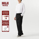 無(wú)印良品（MUJI）男式 絲光斜紋寬版褲 男士長(cháng)褲子春季款休閑褲AEZ01C4A 黑色 L （175/88A）