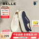 百麗（Belle）航海家百搭帆布鞋女2025秋新厚底便捷無系帶休閑鞋B2699CM5 藏藍(lán)色 36 (230mm)