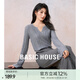 Basic House/百家好綿羊毛純色針織衫秋季桑蠶絲長袖打底衫2025女 灰色 L 110-125斤
