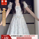 蕓蕁裙子女夏季2025新款多巴胺甜美碎花泡泡袖連衣裙女夏日絕美公主裙 小碎花連衣裙 L