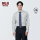 無(wú)印良品（MUJI） 男式 免熨燙 半寬角領(lǐng)長(zhǎng)袖襯衫 男士襯衣 格子 純棉全棉 淺灰色 XL(180/104A)