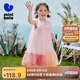 迷你巴拉網(wǎng)紗連衣裙女童撞色甜美蝴蝶結A擺無(wú)袖公主裙
