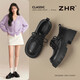 ZHR樂(lè )福鞋女增高厚底英倫風(fēng)小皮鞋女系帶通勤百搭單鞋女 KN165黑色35